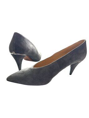 MICHAEL Michael Kors Gray Suede Heels Pointed-Toe Heels Silver Band Logo 9.5